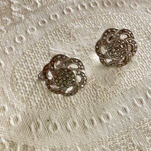 Sterling and marcasite screw back floral Earrings